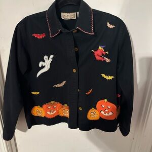 🎃 Vintage Halloween Appliqué Jacket | Ghosts Pumpkins Bats | Medium